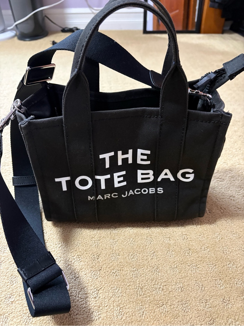 Marc Jacobs Black Canvas Mini Tote with Printed Logo